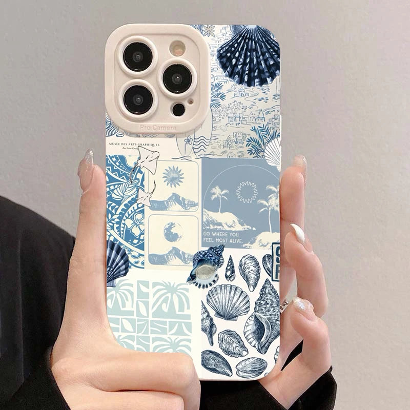 Ocean Creative Coastal Seashell Seaweed Pattern Phone Case
