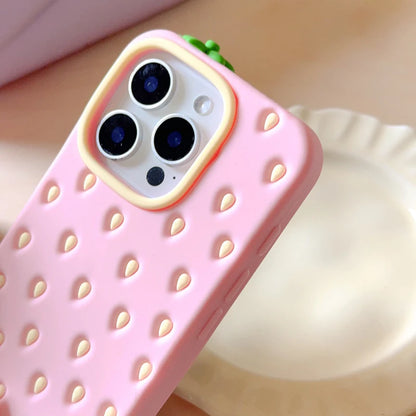 Fashion Cute 3D Pink Strawberry Soft Silicone Phone Case