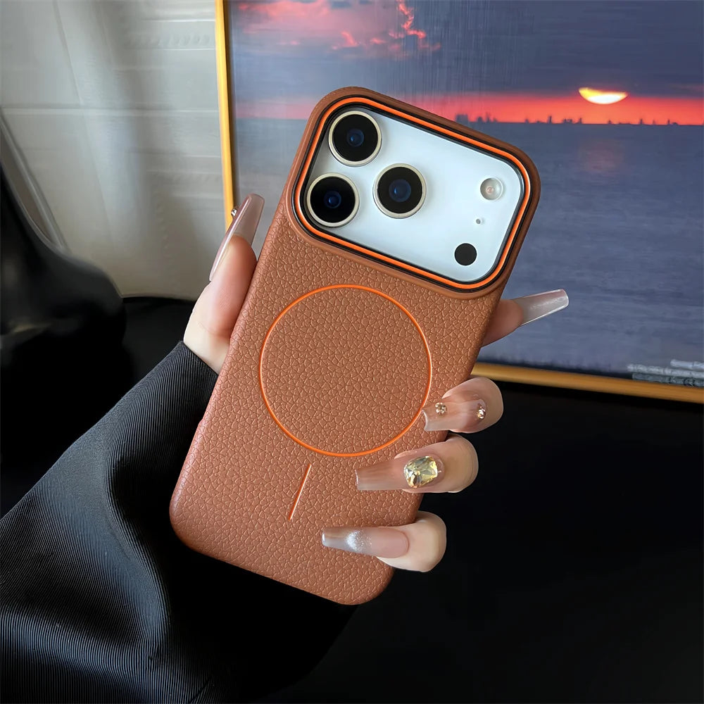 Frosted Hit Color Lichee Pattern Magnetic Phone Case