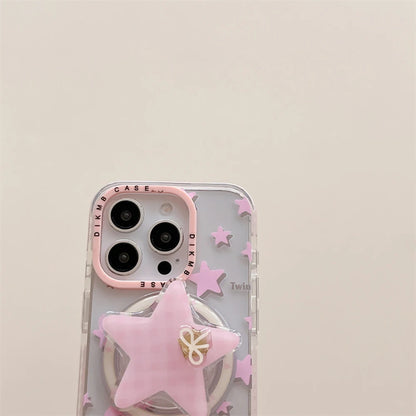 3D Cute Pink Star Magnetic Grip Tok Lovely Phone Case