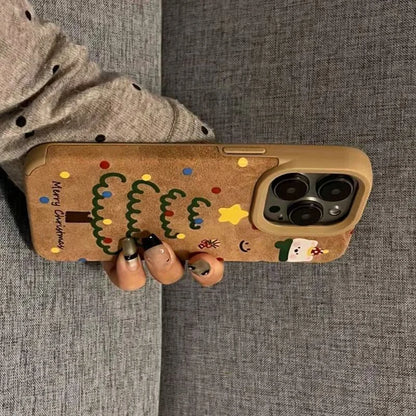 Cute Bear And Star Design Christmas Tree Faux Leather Phone Case