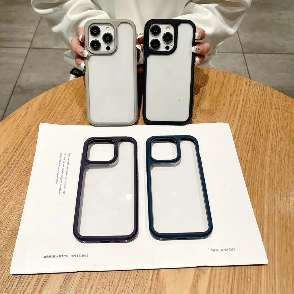 Luxury Matte Black Shockproof TPU Frame Clear Armor Phone Case