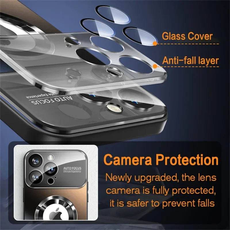 Luxury Glass Camera Lens For Magesafe Magnetic Wireless Charging Phone Case New
