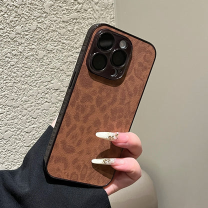 Luxury Plating Leopard Texture Leather Phone Case