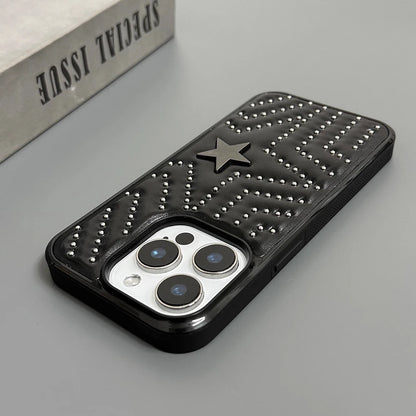 Fashion Silver Rivets Five-pointed Star Leather Shockproof Phone Case