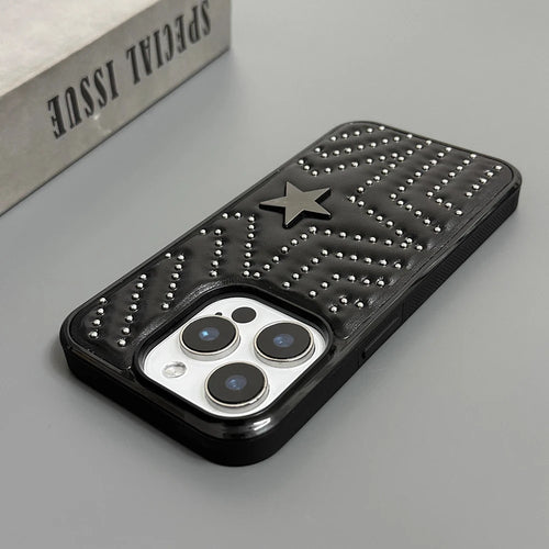 Fashion Silver Rivets Five-pointed Star Leather Shockproof Phone Case