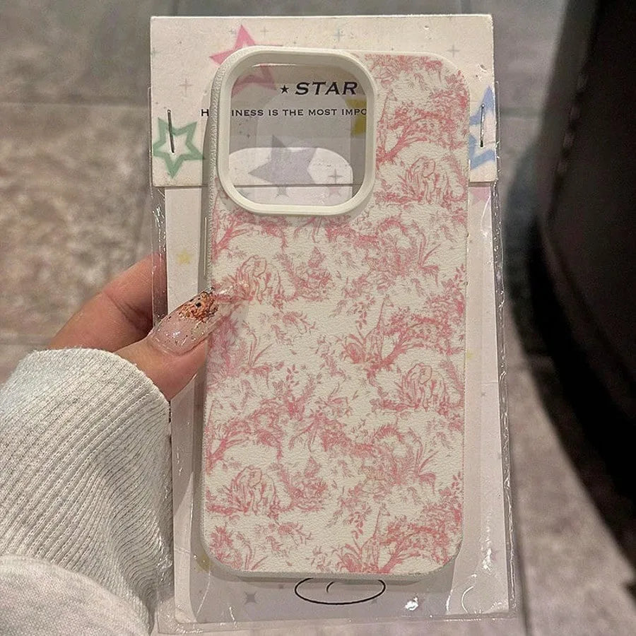 Pink Floral Lichee Pattern Silicone Phone Case