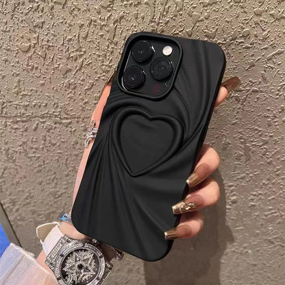 Fashion Fold Wrinkle 3D Love Heart Silicone Phone Case