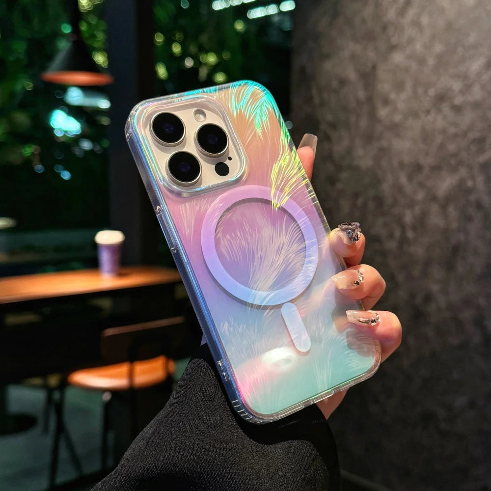 Color Feather Gradient Magnetic Protective Phone Case