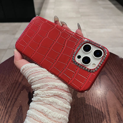 Luxury Crocodile Pattern Leather Diamond Phone Case