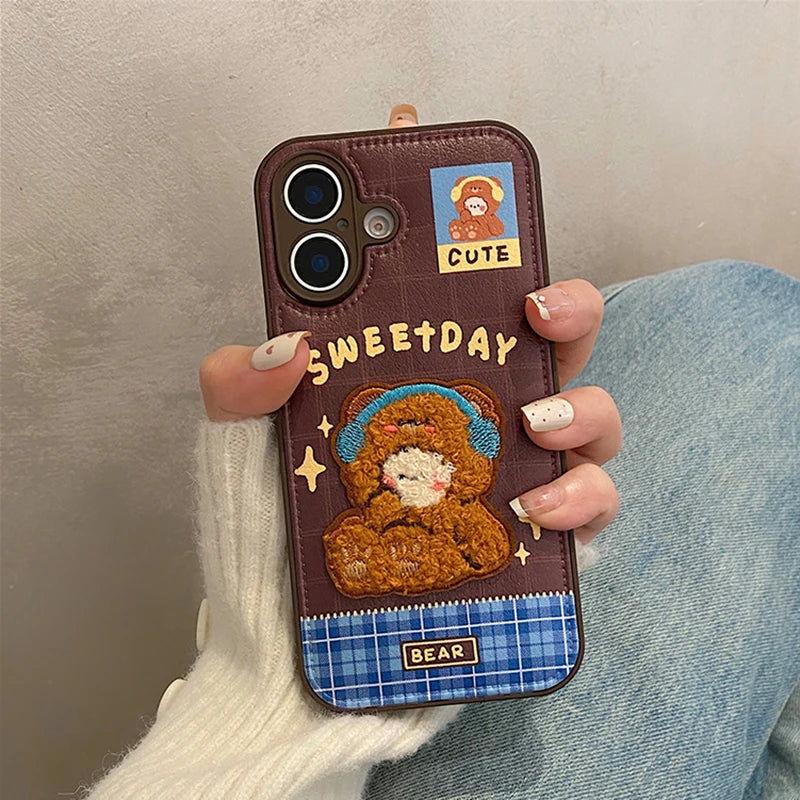 Cute 3D Plush Embroidered Rabbit BearQ Phone Case