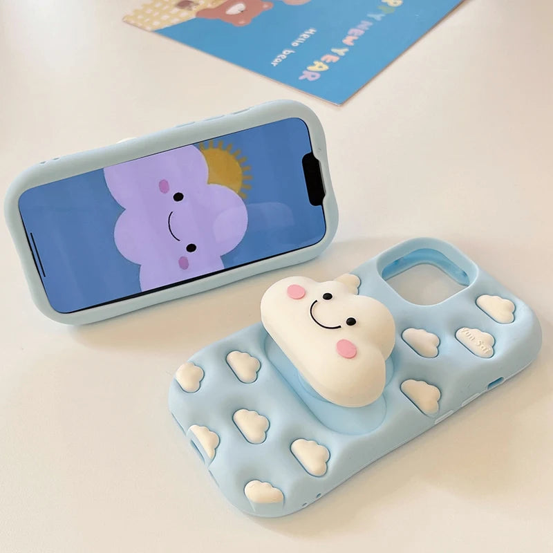 Cartoon Cute 3D Cloud Folding Stand Holder Phone Case
