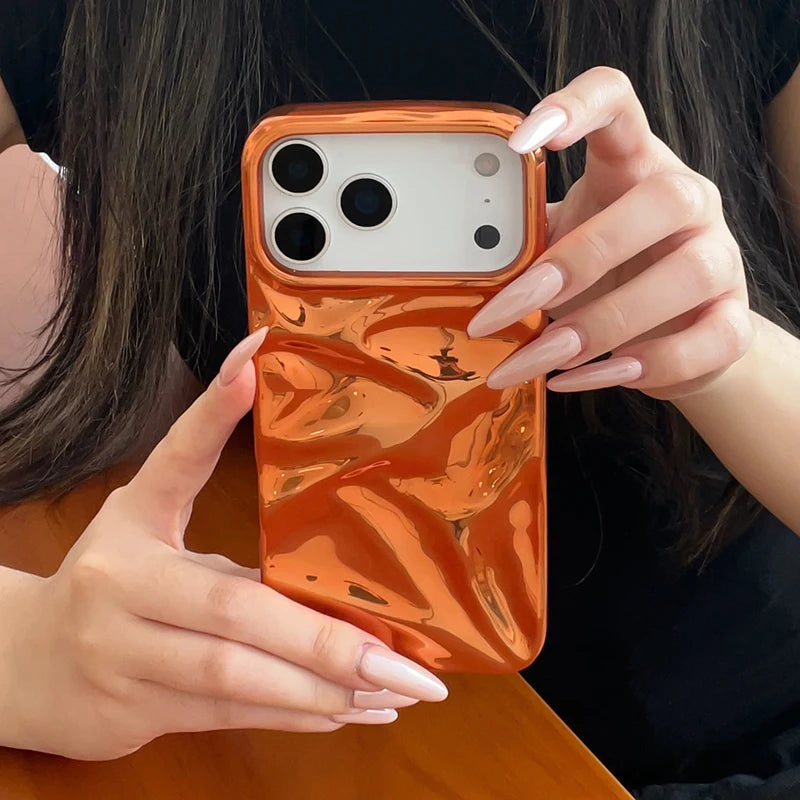 Luxury Plating Cosmic Orange 3D Water Ripple Pattern Phone Case