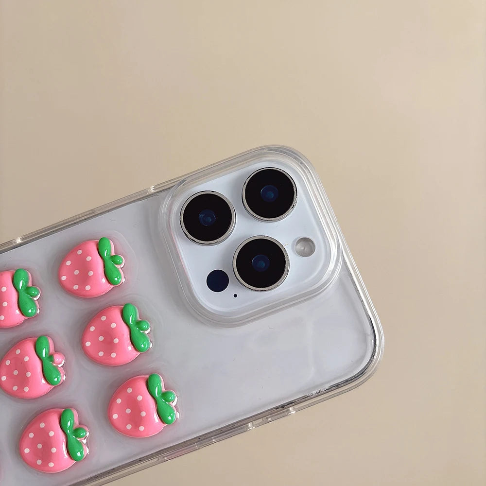 3D Cute Strawberry Korean Transparent Phone Case