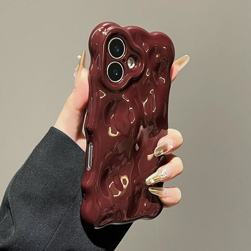 Wine Red Glossy Wave Pattern Phone Case
