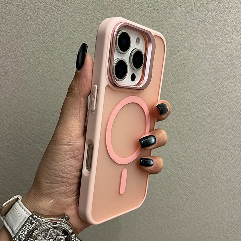 Luxury Metal Camera Stand Holder Matte Clear Phone Case