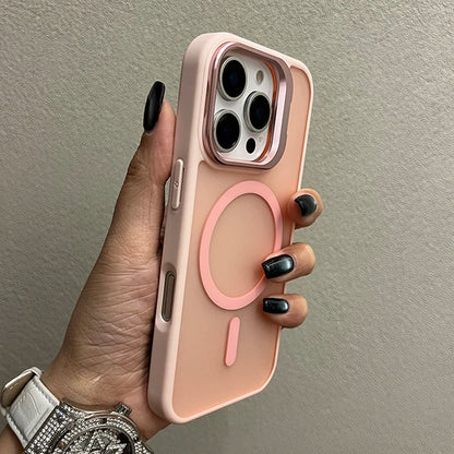 Luxury Metal Camera Stand Holder Matte Clear Phone Case