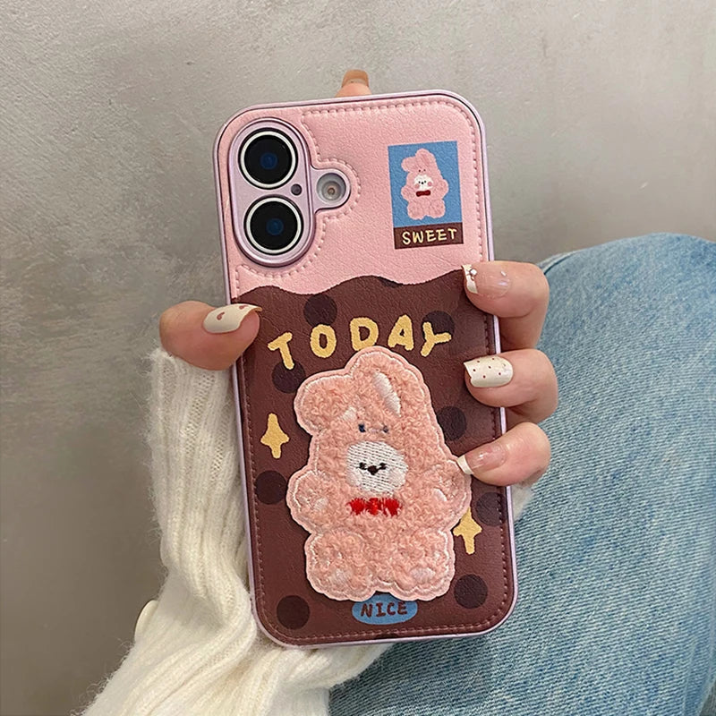 Cute 3D Plush Embroidered Rabbit BearQ Phone Case