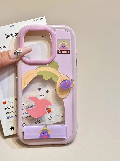 Cute Animal Fruits Series Rotating Stickers with Holder Phone Case