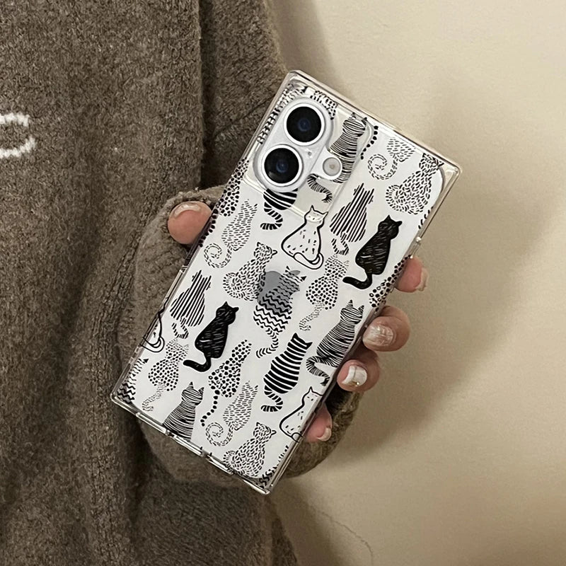Cartoon Sketch Cats Pattern Right Angled Edge Phone Case