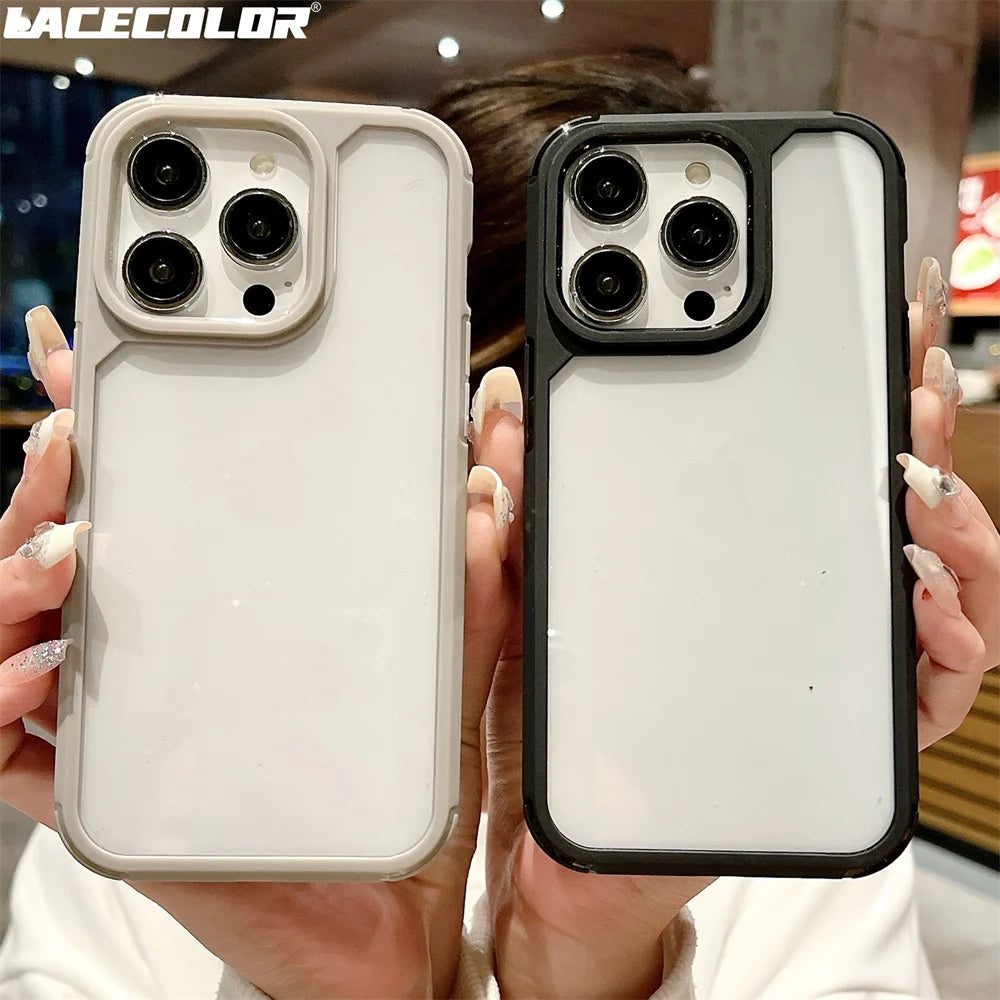 Luxury Matte Black Shockproof TPU Frame Clear Armor Phone Case