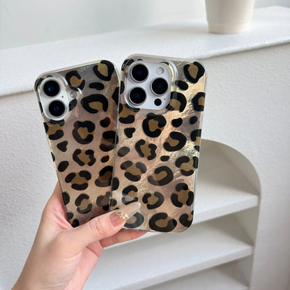 Fashion Black Leopard Print Pattern Glacier Texture Glossy Protective Phone Case