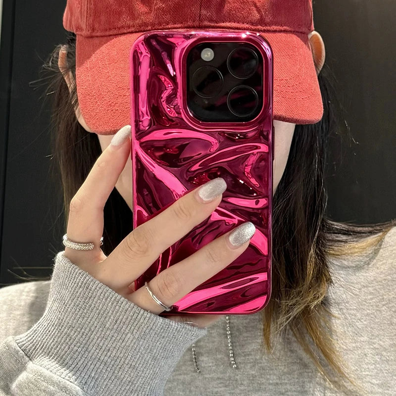 Plating Red Water Ripple Wrinkle Texture Phone Case