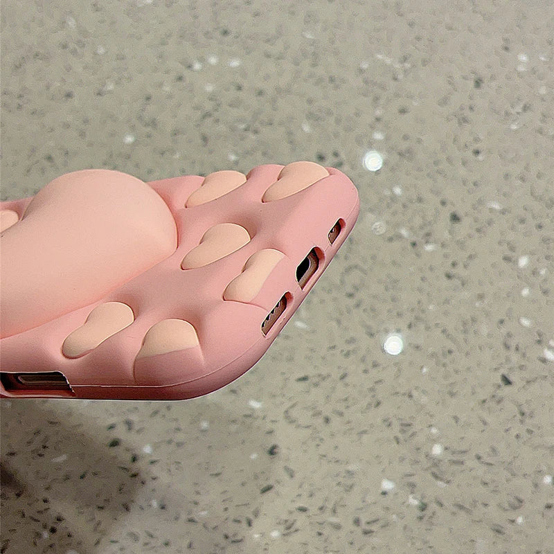 Pink 3D Love Heart Stand Holder Decompression Phone Case