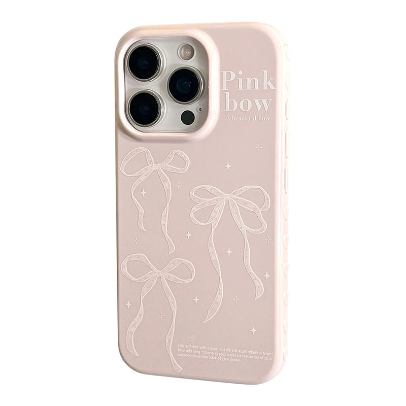 Simple Korean Pink Bow Glossy Protective Phone Case