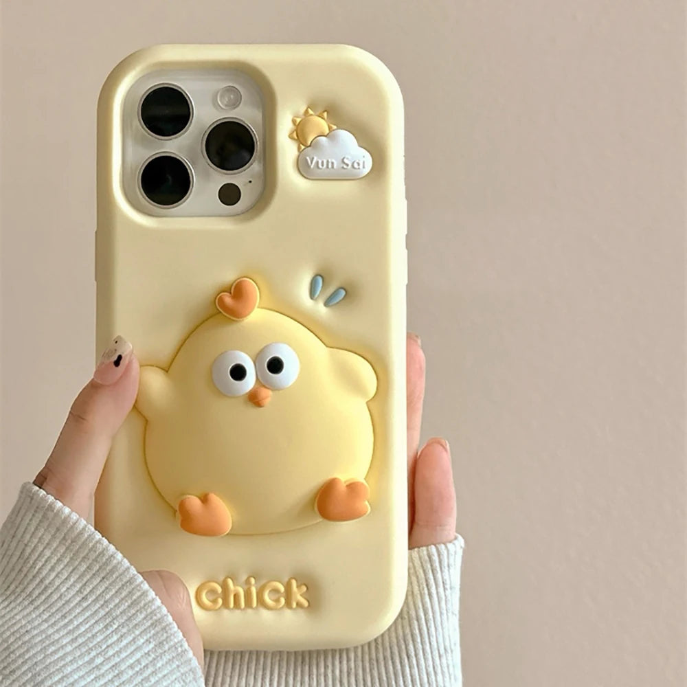3D Funny Cute Yellow Chick Cartoon Silicone Phone Case