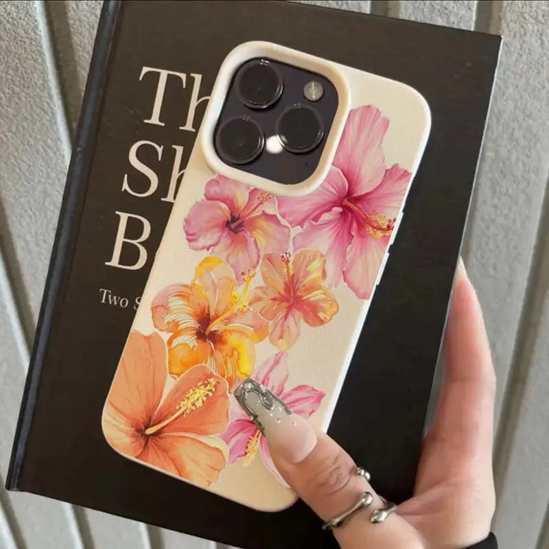 Watercolor Hibiscus Flower Lichee Pattern Silicone Phone Case New