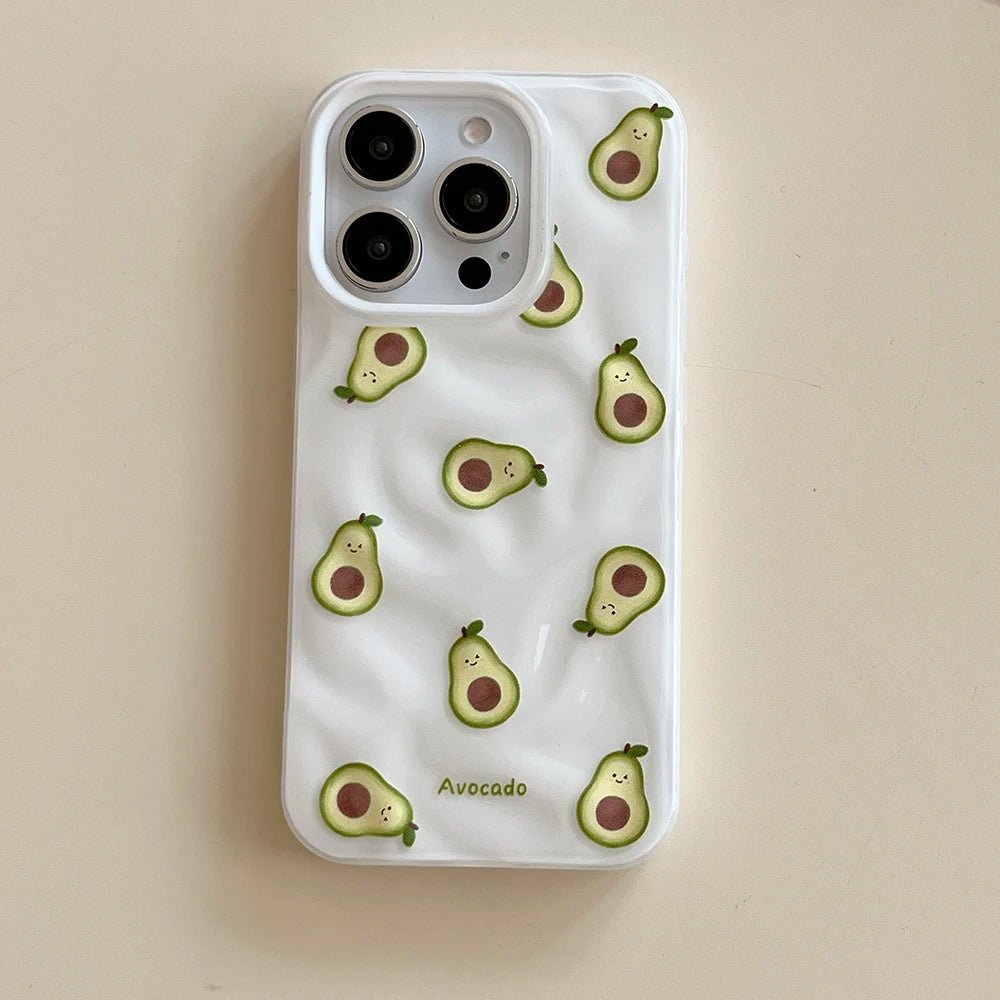 Ins Simple Fruit Durian Avocado Guava Cute Folds Texture Phone Case