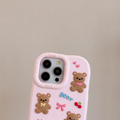 Cute 3D Bear Bowknot Silicone Phone Case