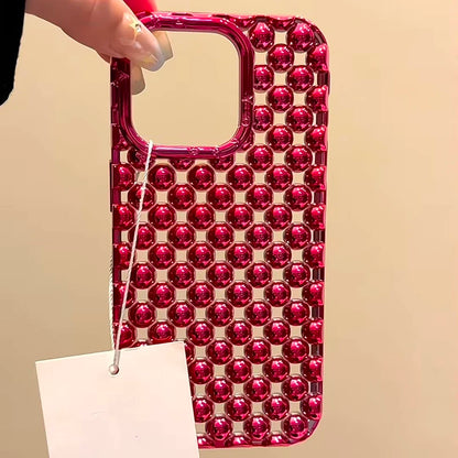 Luxury Plating Red Pearl Round Beads Heart Dissipation Phone Case