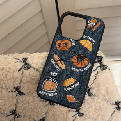 Retro Denim Embroidery Bread Toast Series Shockproof Protective Phone Case