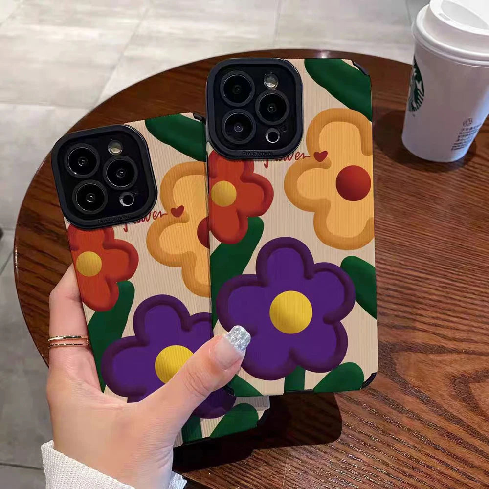 Fashion Big Flower Silicone Leather Phone Case