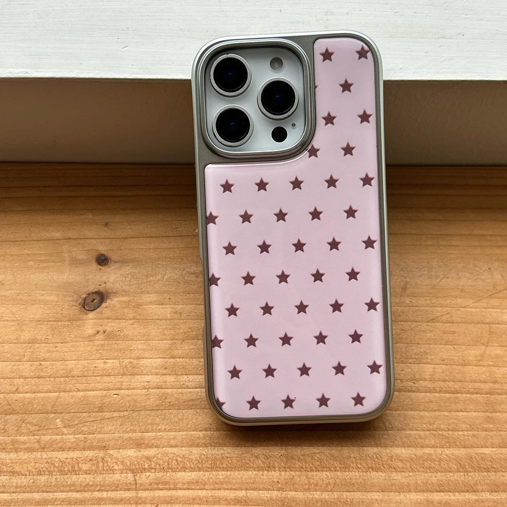 Cute Electroplated Frame Stars Pattern Pink Phone Case