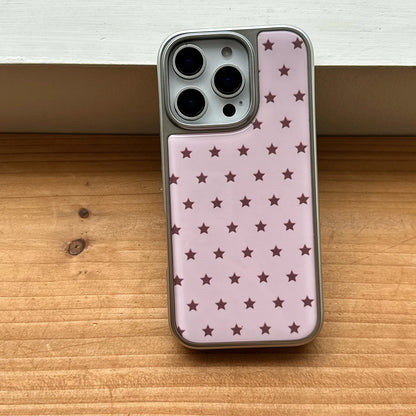 Cute Electroplated Frame Stars Pattern Pink Phone Case