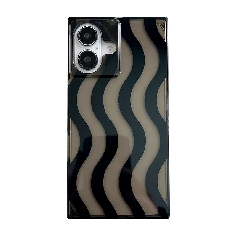 Ins Rectangular Edge Black Wavy Stripes Shockproof Phone Case
