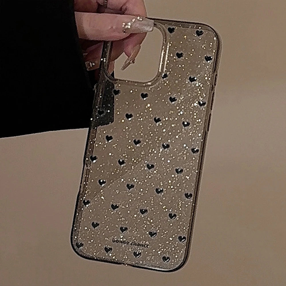 Cute Heart Lovely Polka Dot Love Glitter Phone Case