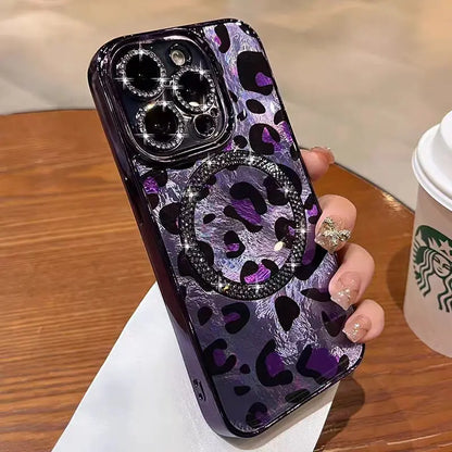 Laser Leopard Glitter Magnetic Phone Case