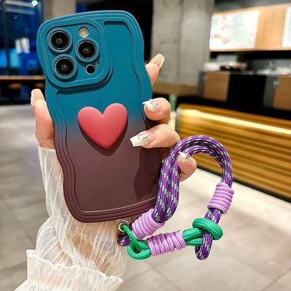 Gradient Wave Love iPhone Case with Wrist Strap