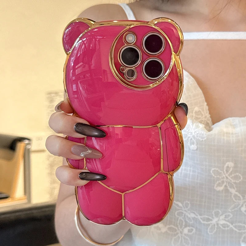 Plating Rose Cute 3D Bear Shape TPU Phone Case