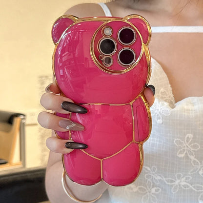 Plating Rose Cute 3D Bear Shape TPU Phone Case