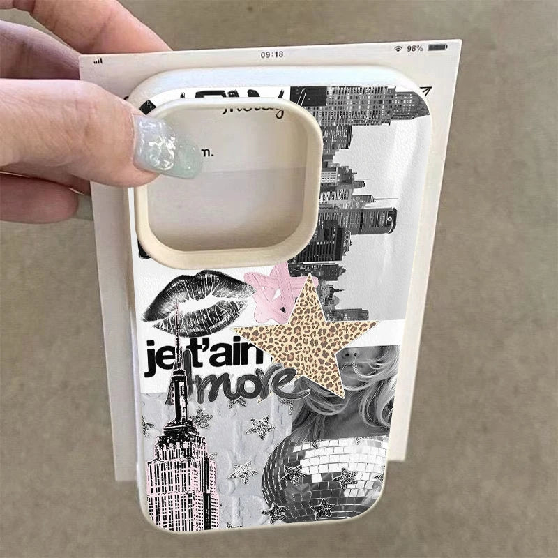 Stylish Phone Case Eiffel Tower Light Ball Lychee Texture Cover