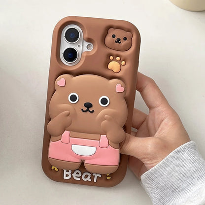 High Quality 3D Cute Bear Cartoon Stand Holder Phone Case
