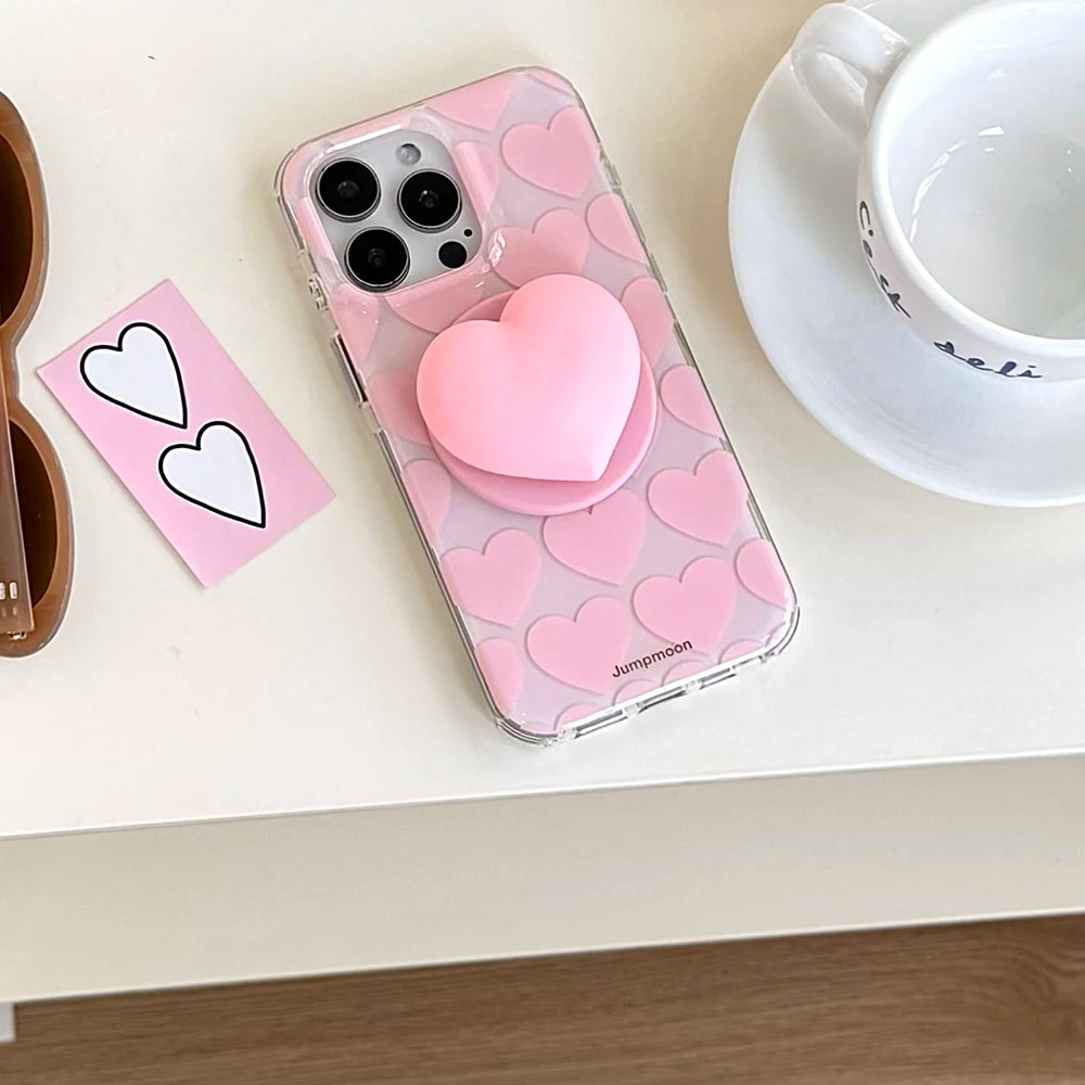 Cute Pink Heart Love Magnetic Grip Tok Phone Case