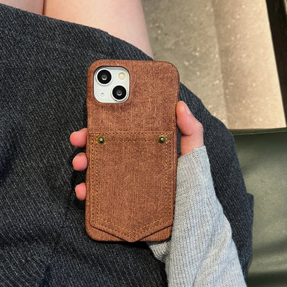 Retro Originality Denim Insert Card Card Pocket Shockproof Protective Phone Case