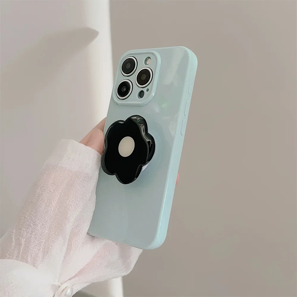 Luxury With Black Flower Bracket Holder Phone Case