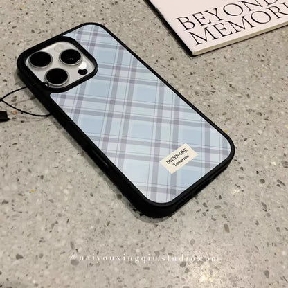 Ins Korean Sweet Girl Blue Diamond Grid Simple Phone Case